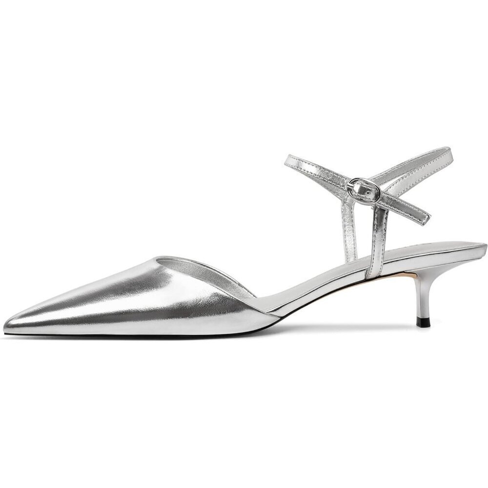 Kitten Heels for Women Pointed Toe Ankle Strap Low Heel Pumps Shoes Dressy 1.5"